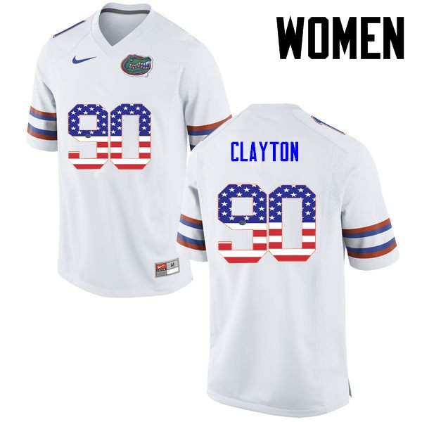 Women's NCAA Florida Gators Antonneous Clayton #90 Stitched Authentic USA Flag Fashion Nike White College Football Jersey GDU2265PB